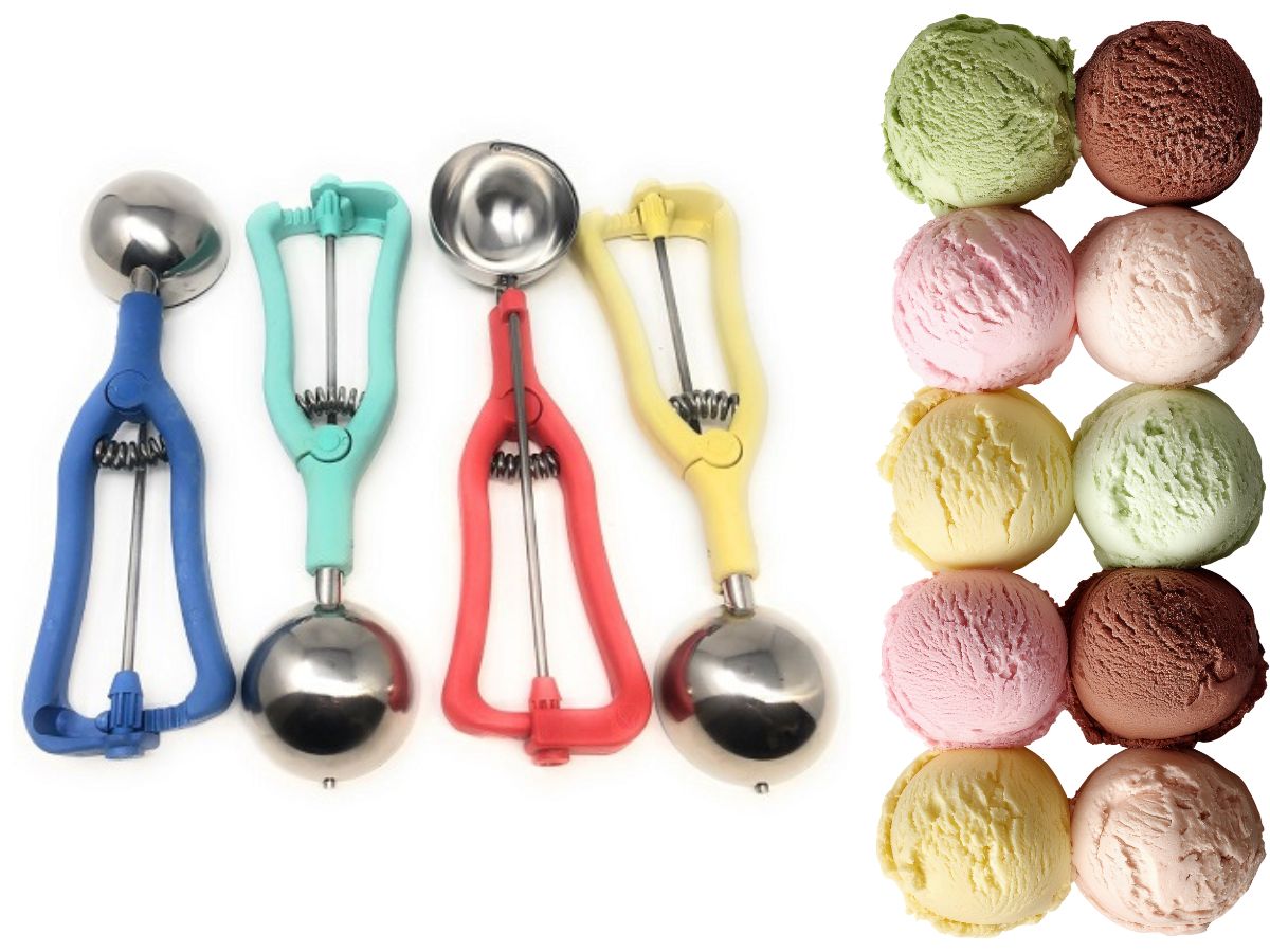 Porzionatore per gelato utilizzato nelle vetrine tradizionali